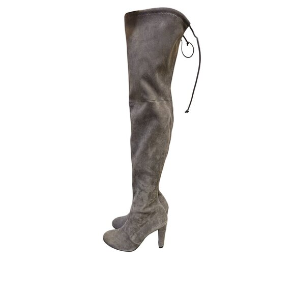 Stuart Weitzman Suede Over-The-Knee Boots Grey With Block Heel & Tie Closure Siz - Picture 6 of 14